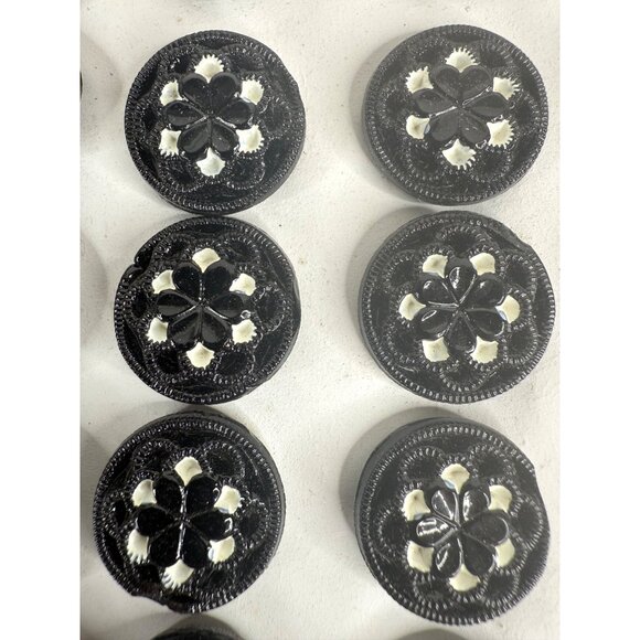 VTG 24 German Shank Buttons Hand Painted White on Black On Card Sewing Germany - Picture 3 of 6